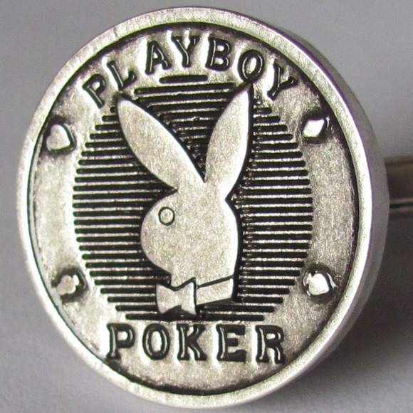 Playboy Poker Cufflinks Bunny Logo Antiqued Finish - Picture 2 of 4